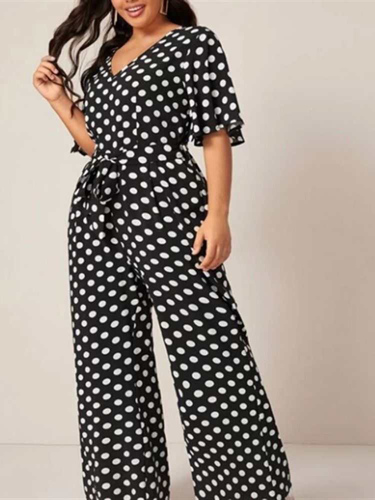 Polka Dots Western Print Kvinders Slanke Lige Jumpsuit