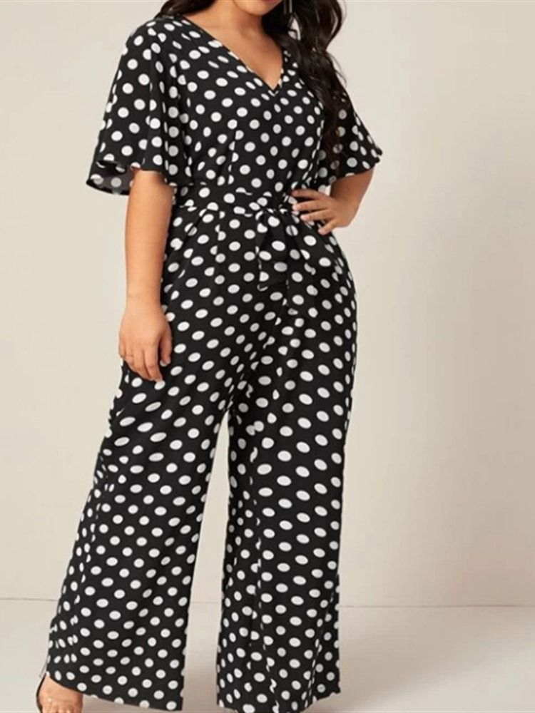 Polka Dots Western Print Kvinders Slanke Lige Jumpsuit