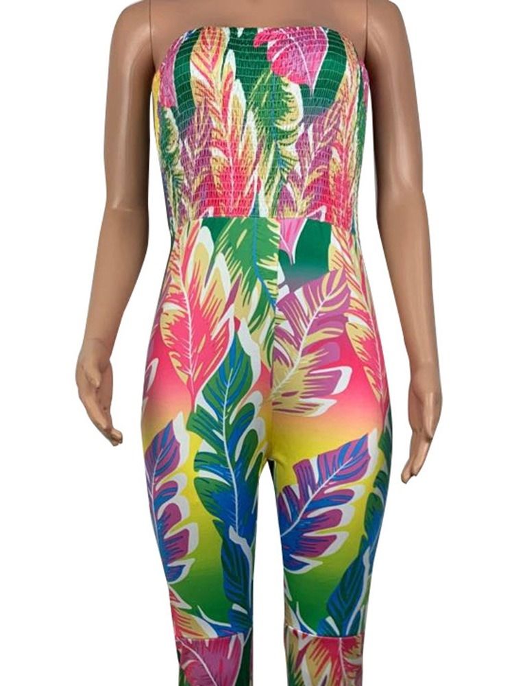 Print Ankel Længde Floral Slim Bellbottoms Kvinders Jumpsuit