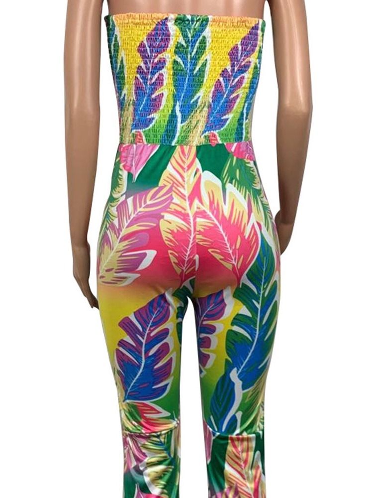 Print Ankel Længde Floral Slim Bellbottoms Kvinders Jumpsuit