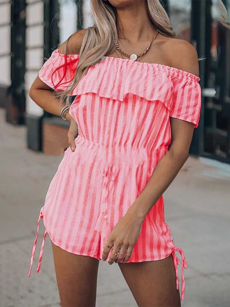 Shorts Stripe Backless Slim Women's Romper