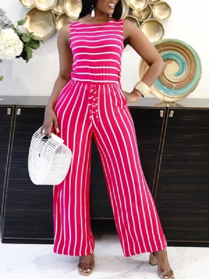 Stripe Office Lady I Fuld Længde Midje Slank Kvinders Jumpsuit