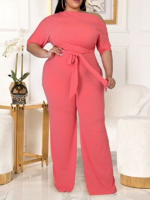 Western Plain Lace-up Straight Loose Women's Jumpsuit