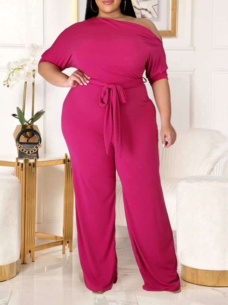 Western Plain Lace-up Straight Loose Women's Jumpsuit