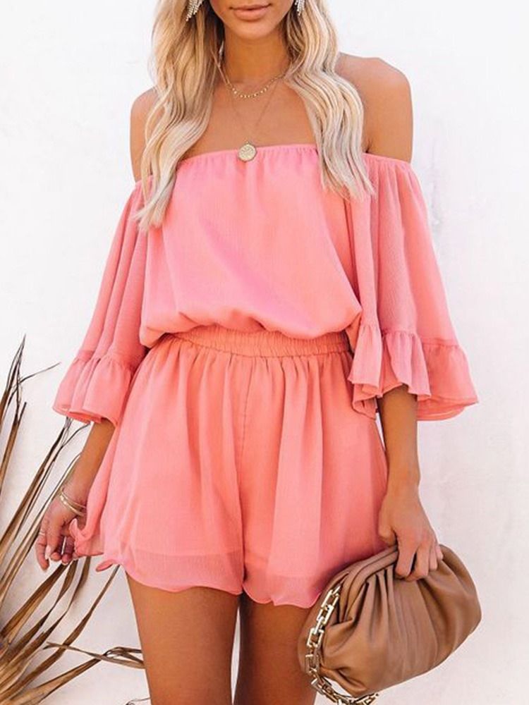 Western Plain Shorts Loose Straight Jumpsuit Til Kvinder