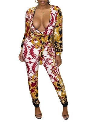 Western Print Fuld Længde Midt Talje Kvinders Skinny Jumpsuit