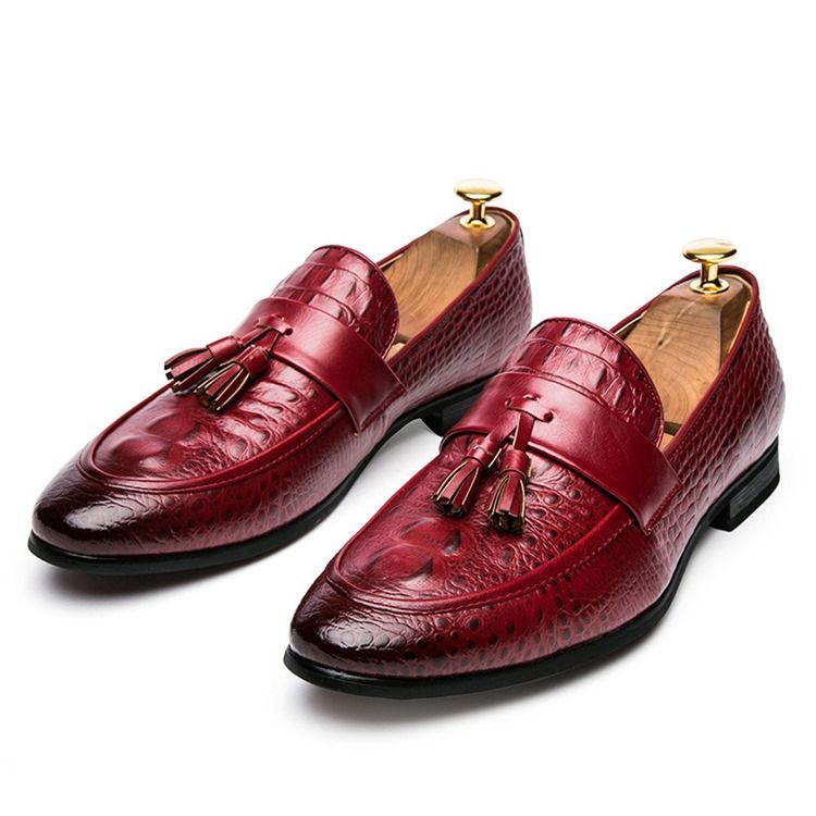 Pu Alligator Mønster Fringe Slip-on Loafers Til Mænd