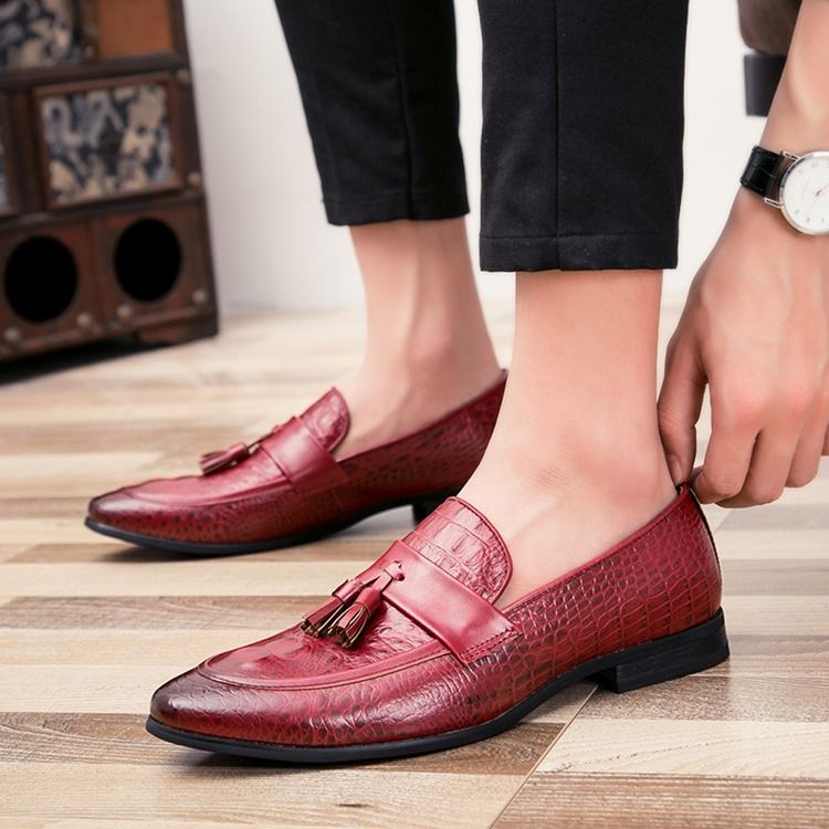 Pu Alligator Mønster Fringe Slip-on Loafers Til Mænd