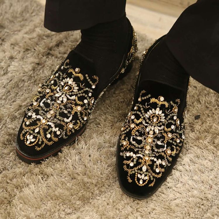 Rhinestone Round Toe Slip-on Casual Sko Til Mænd