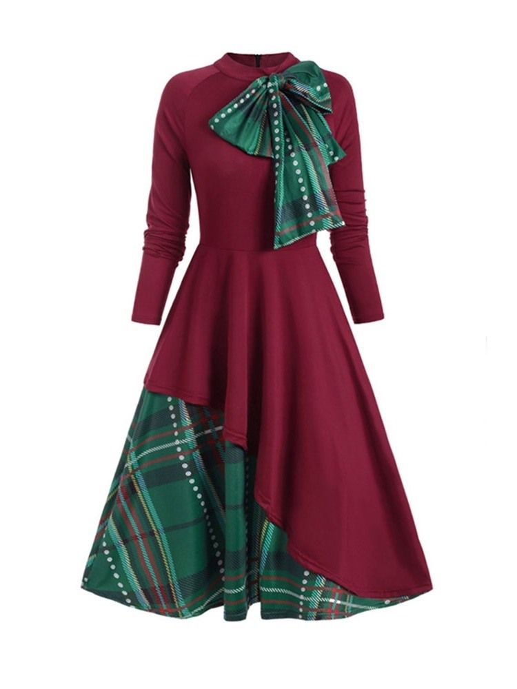 Bow Collar Langærmet Bowknot A-line Women's Sweet Dress