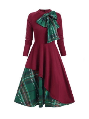 Bow Collar Langærmet Bowknot A-line Women's Sweet Dress