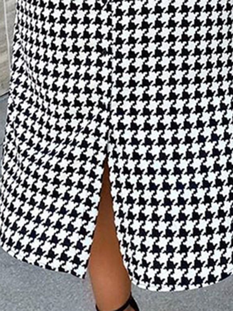 Kvinder Mid-kalf Print Kortærmet Houndstooth Kjole