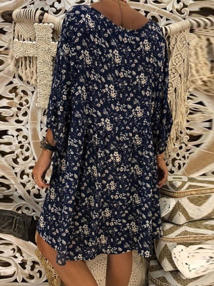 Kvinders Blomsterprint Casual Over Knærejser Look V-neck Pullover Dress