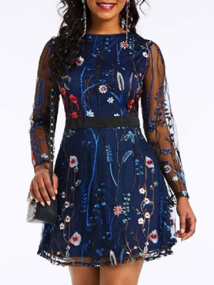 Kvinders Broderi Over Knæet Floral Date Night Dress