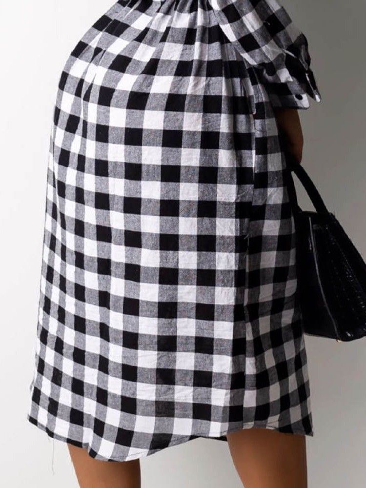 Kvinders Langærmet Revers Mid-calf Plaid Date Night Going Out Dress