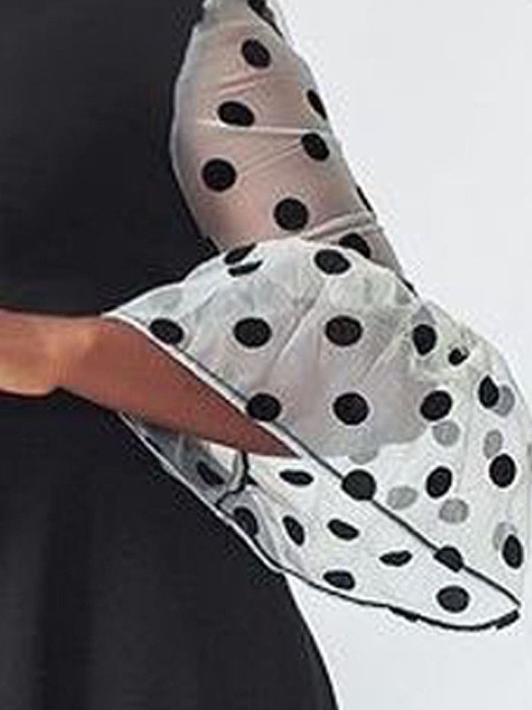 Kvinders Stativkrave Gennemsigtige Ni-punkts Ærmet Pullover Polka Dots Maxi Sort Kjole