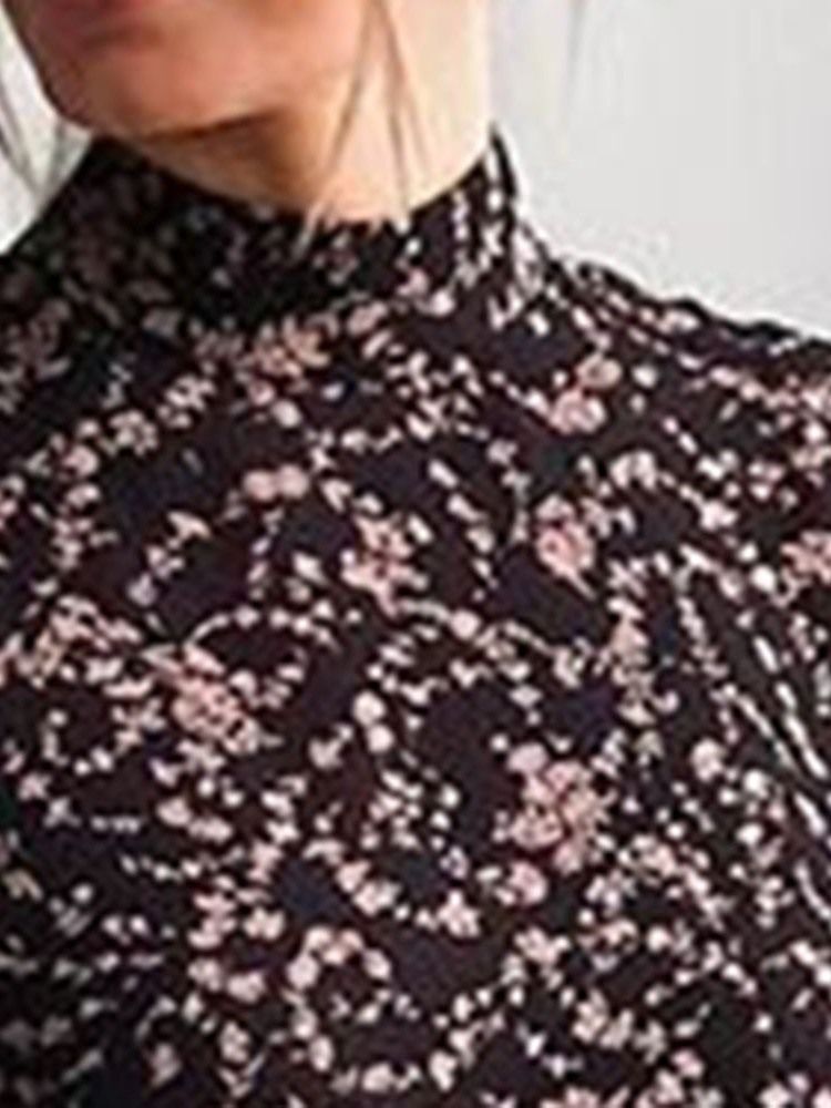 Kvinders Stativkrave Langærmet Print Floral Sweet Dress