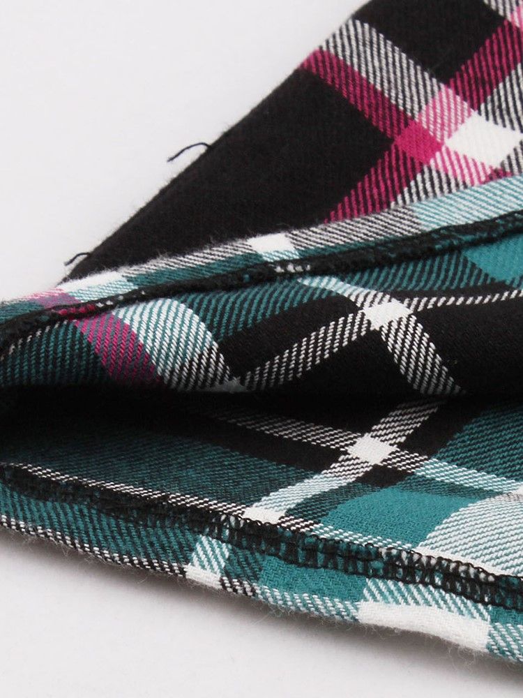 Kvinders Tartan Bundet Hals Plisseret Ballkjole A Line Kjole