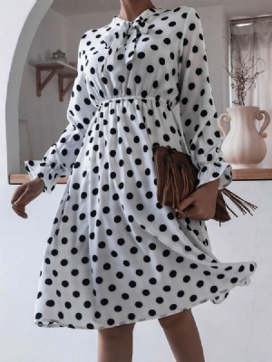 Mid-calf Patchwork Bow Collar A-line Polka Dots Kjole Til Kvinder