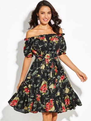 Off Shoulder Floral Print Women's A-line Kjole