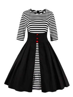 Women's Stripe Patchwork Button A Line Dress