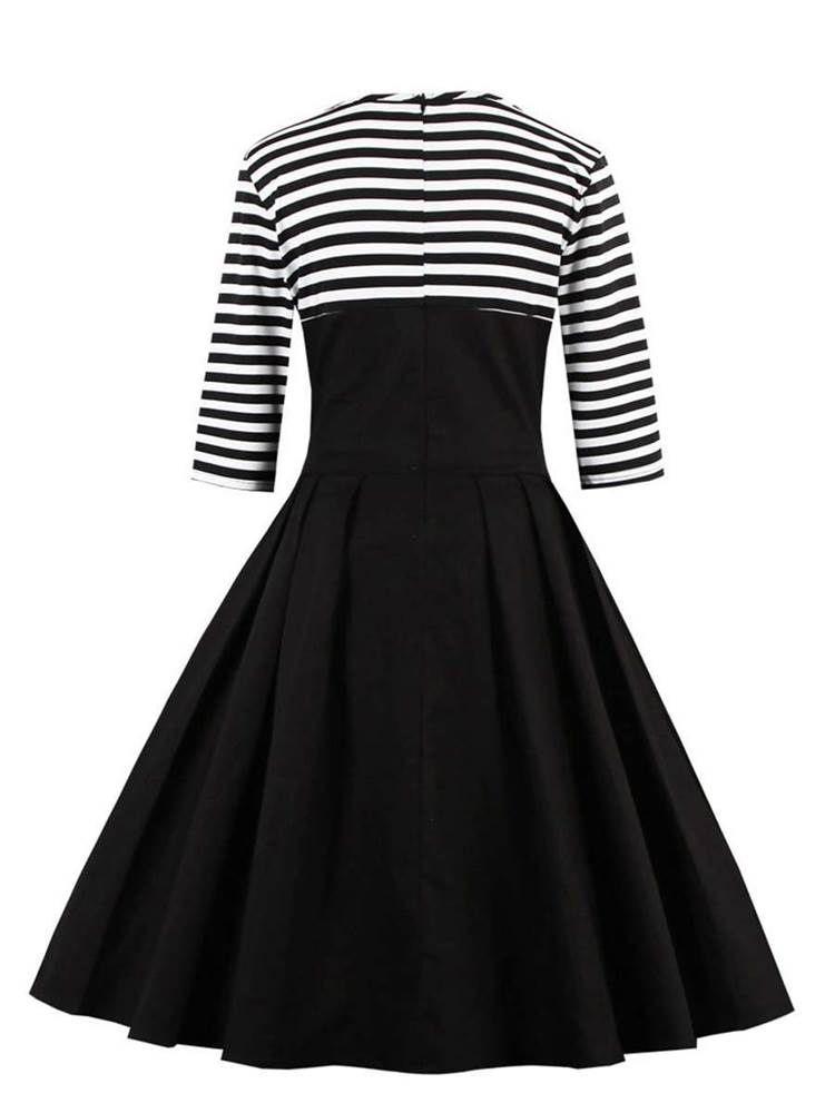 Women's Stripe Patchwork Button A Line Dress