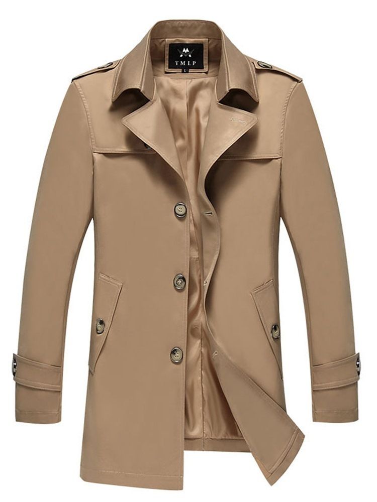 Almindelig Revers Enkeltbrystet Menns Casual Trench Coats