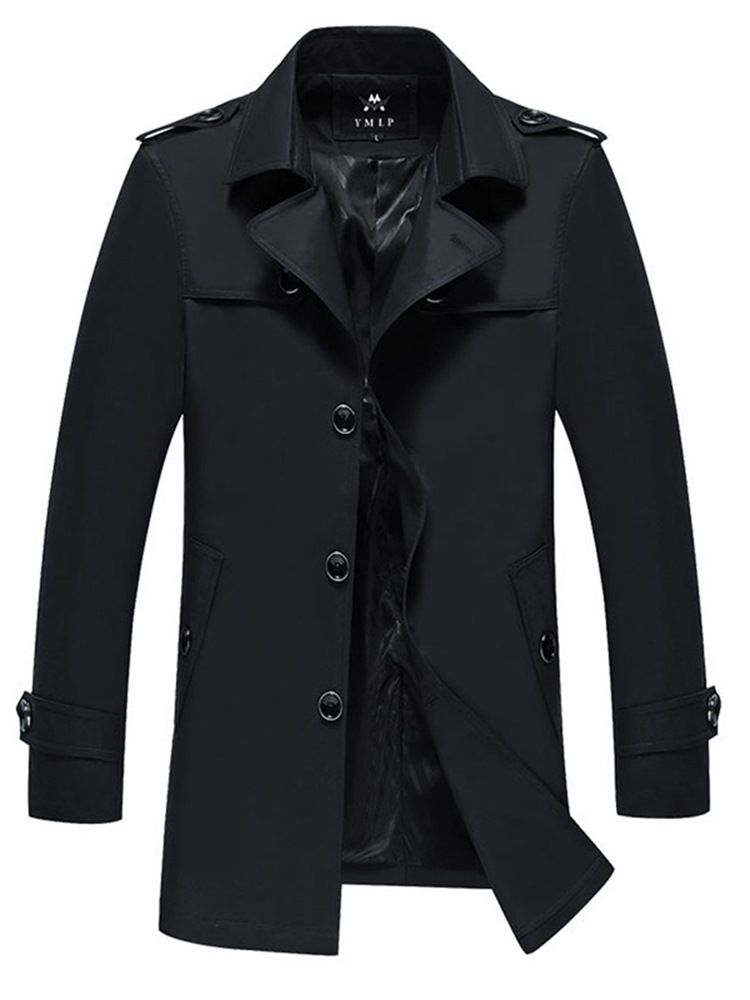 Almindelig Revers Enkeltbrystet Menns Casual Trench Coats