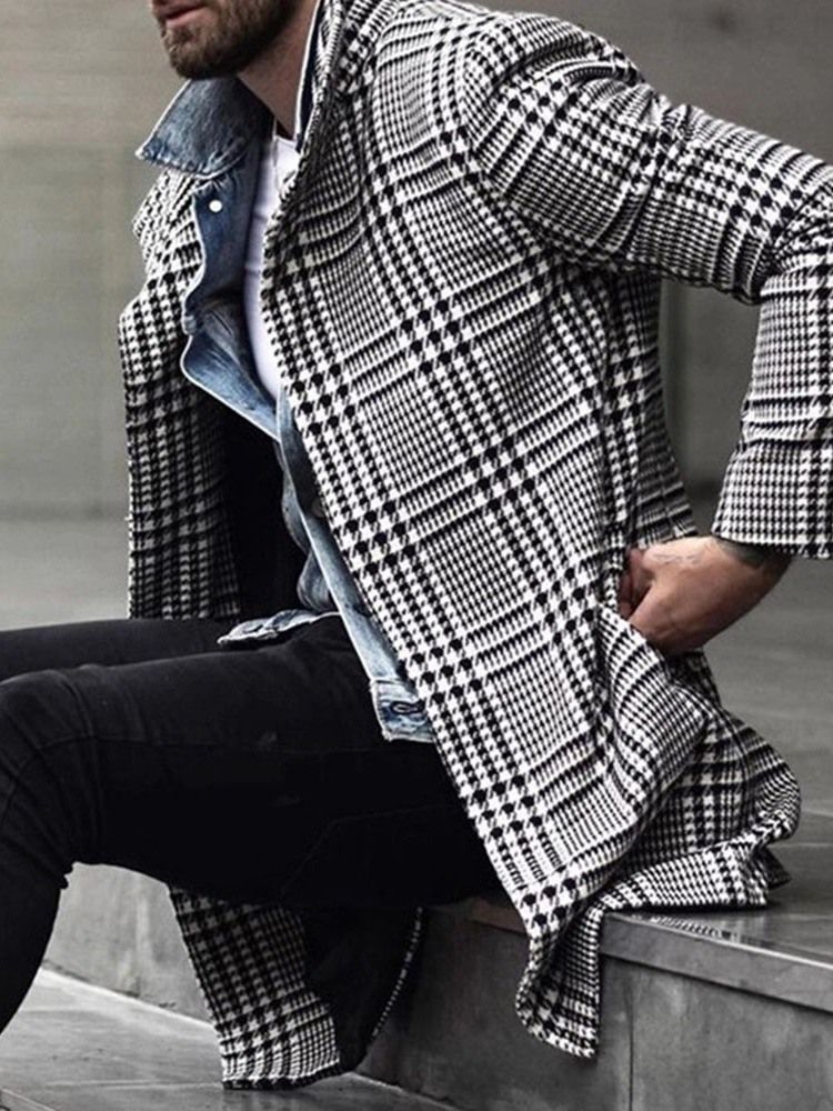 Herre Plaid Mid-length Slim European Coat