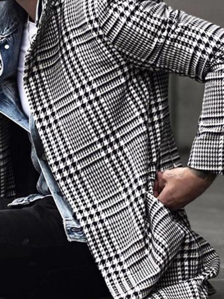 Herre Plaid Mid-length Slim European Coat