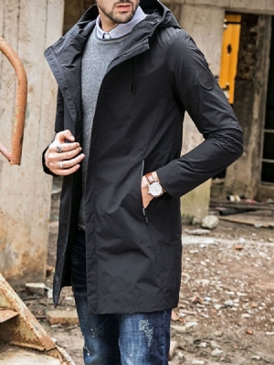 Hooded Zipper Plain Loose Casual Trenchcoat Til Mænd