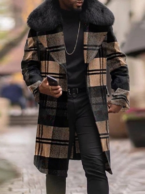 Lapel Plaid Long Winter European Men's Coat