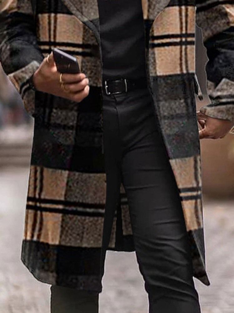 Lapel Plaid Long Winter European Men's Coat