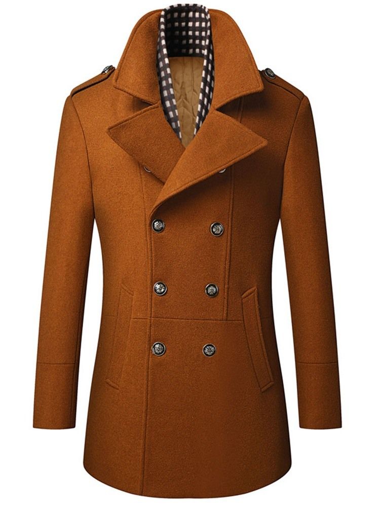 Lapel Plain Mid-length Winter Slim Coat Til Mænd