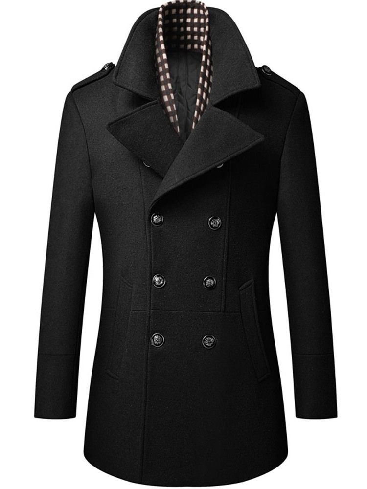 Lapel Plain Mid-length Winter Slim Coat Til Mænd