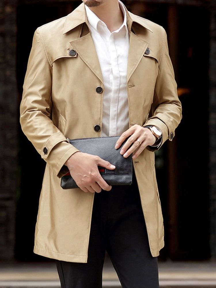 Midterlængde Button Revers Casual Herre Trenchcoat