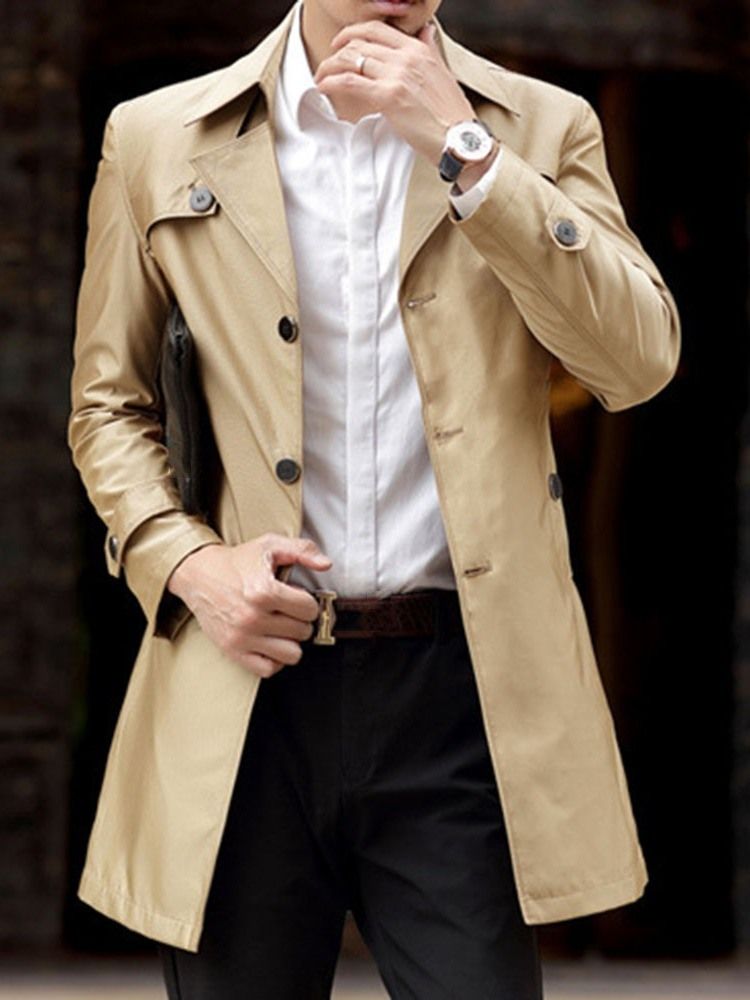 Midterlængde Button Revers Casual Herre Trenchcoat