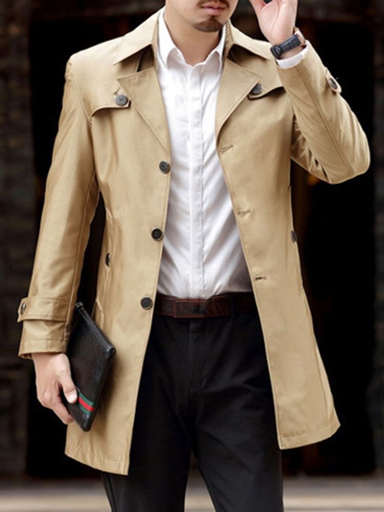 Midterlængde Button Revers Casual Herre Trenchcoat