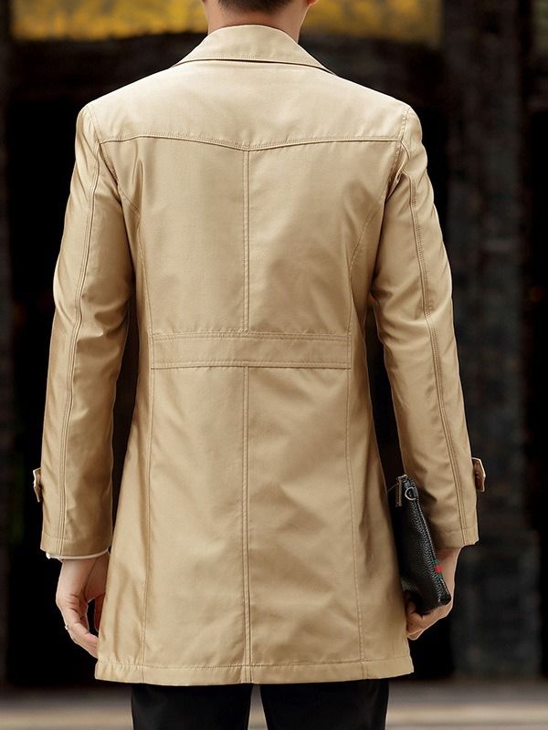 Midterlængde Button Revers Casual Herre Trenchcoat