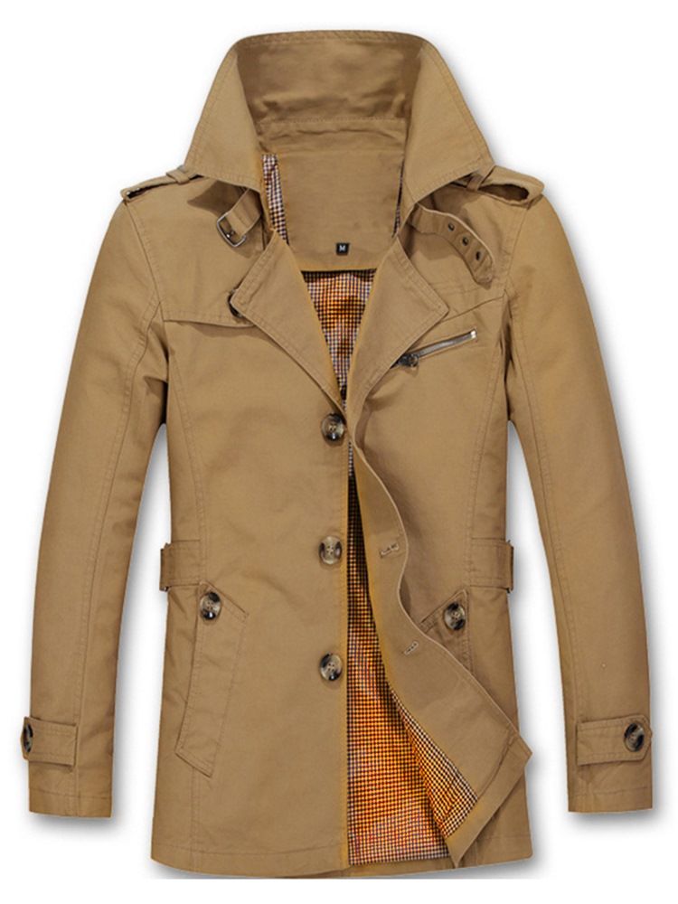 Notch Revers Slim Thin Single-breasted Men's Trench Coat