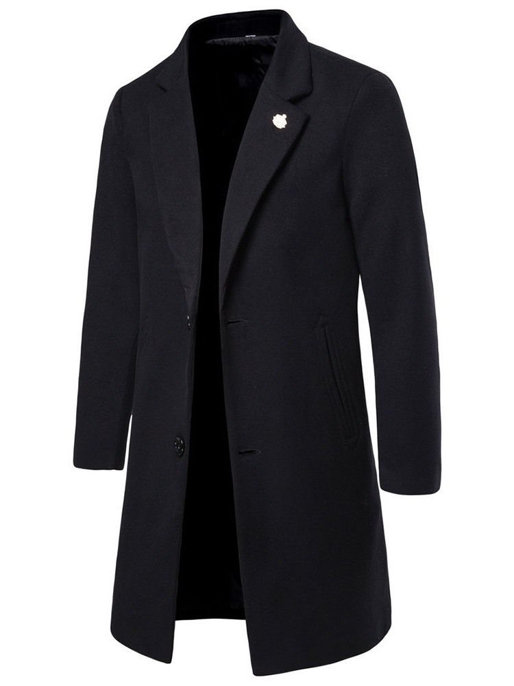 Notched Revers Mid-length Plain Men's Winter Coat