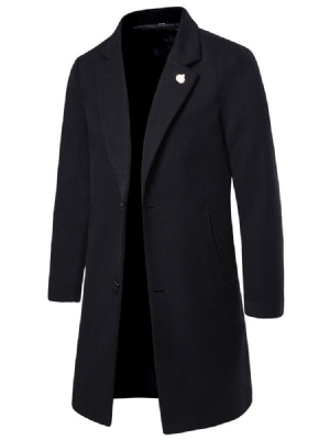 Notched Revers Mid-length Plain Men's Winter Coat