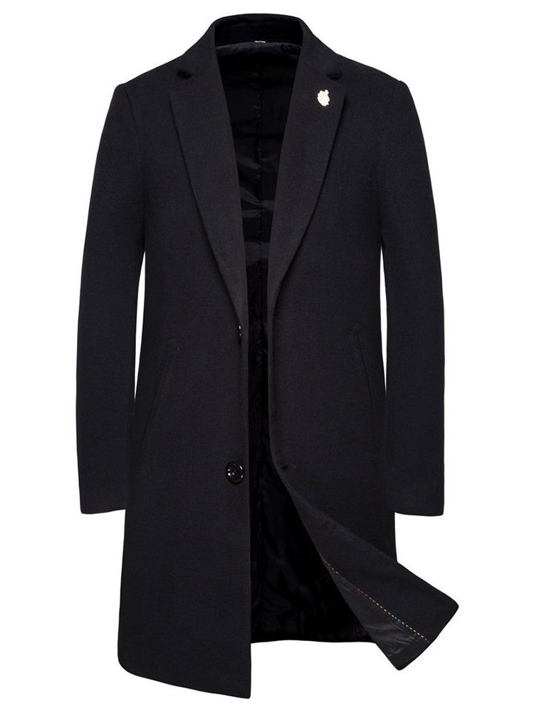 Notched Revers Mid-length Plain Men's Winter Coat