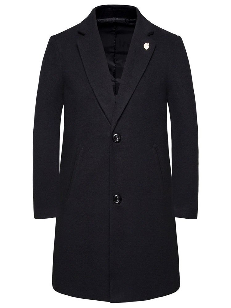 Notched Revers Mid-length Plain Men's Winter Coat