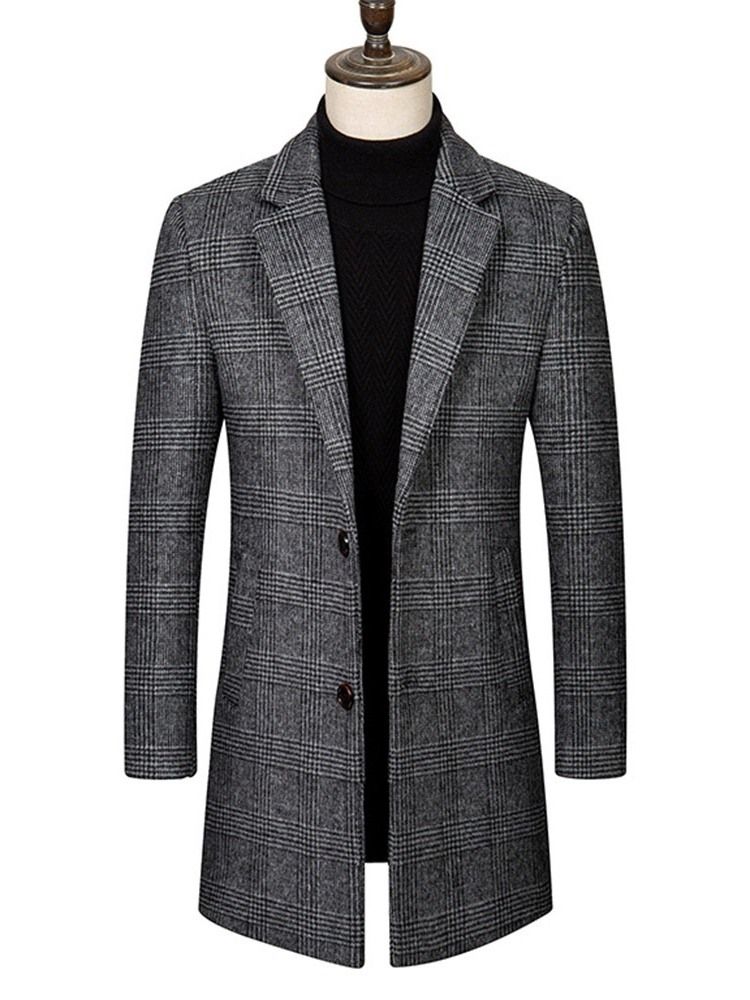 Notched Revers Plaid Mid-length Korean Men's Coat