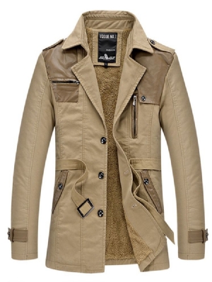 Notched Revers Solid Color Patchwork Men's Trench Coat