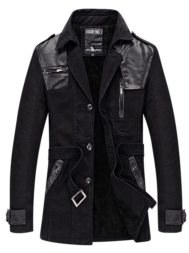 Notched Revers Solid Color Patchwork Men's Trench Coat