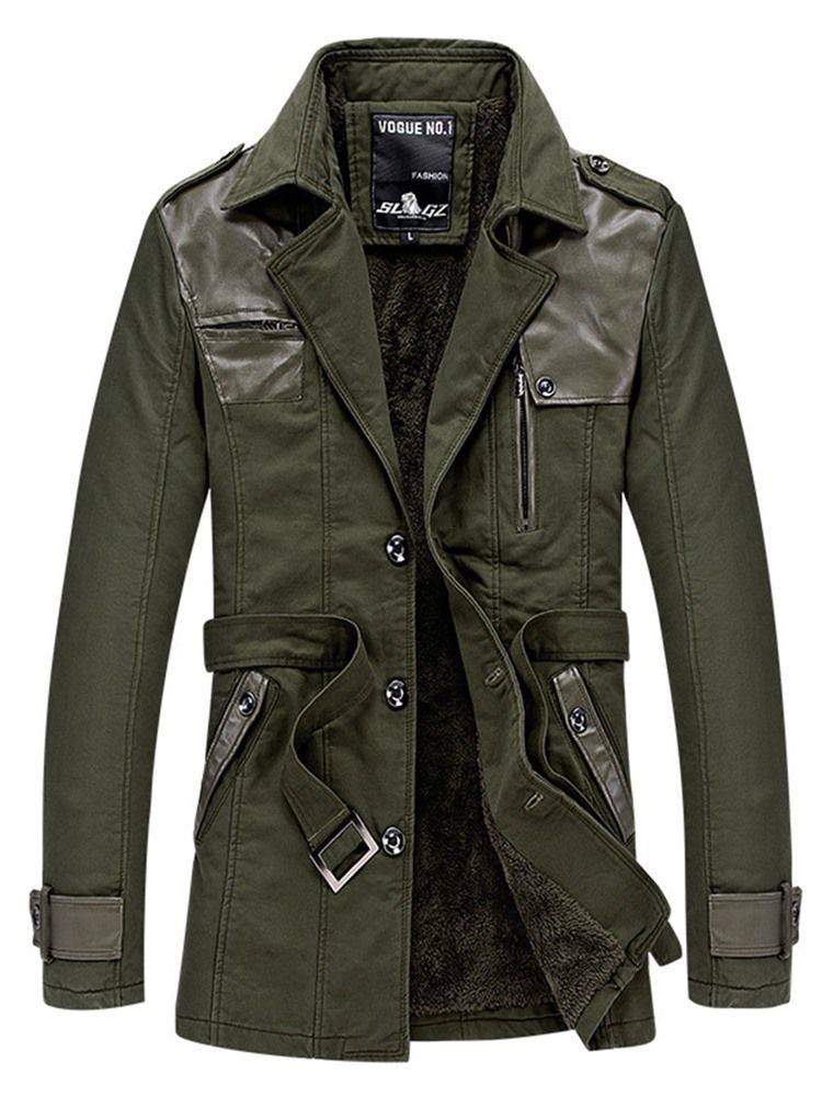 Notched Revers Solid Color Patchwork Men's Trench Coat