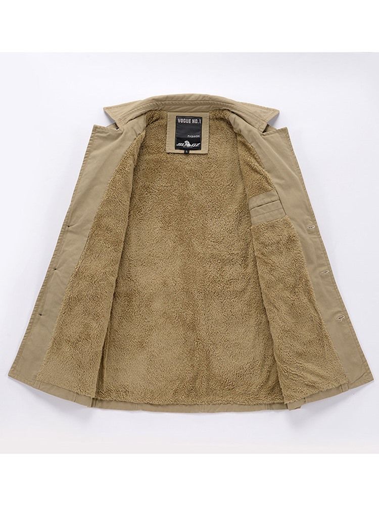 Notched Revers Solid Color Patchwork Men's Trench Coat