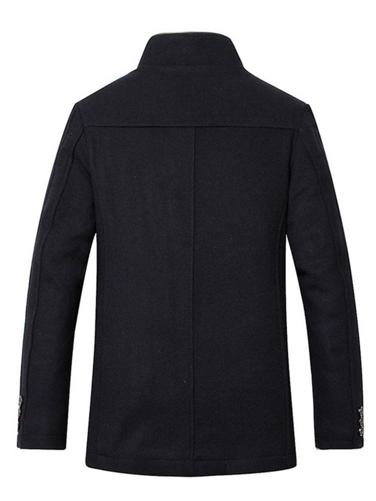 Plain Stand Collar Standard Herre Slim Coat